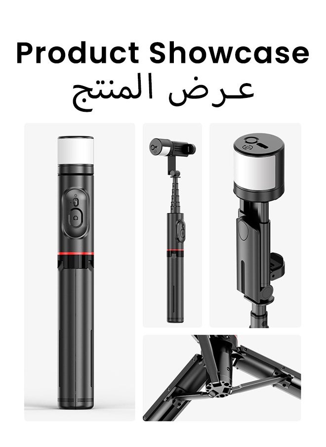 ماركة غير محددة - حامل ثلاثي القوائم لعصا السيلفي مع ضوء تعبئة ، حامل ثلاثي القوائم للهاتف 3 في 1 قابل للتمديد مع جهاز تحكم عن بعد لاسلكي لماكياج الهاتف المحمول سيلفي لايف - Image 1