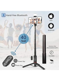 Generic Selfie Stick Tripod with Fill Light, Extendable 3-in-1 Phone Tripod with Wireless Remote Control for Mobile Phone Makeup Selfie Live, Taking Selfie Photo/Videos/Vlog During Travel  - Image 4