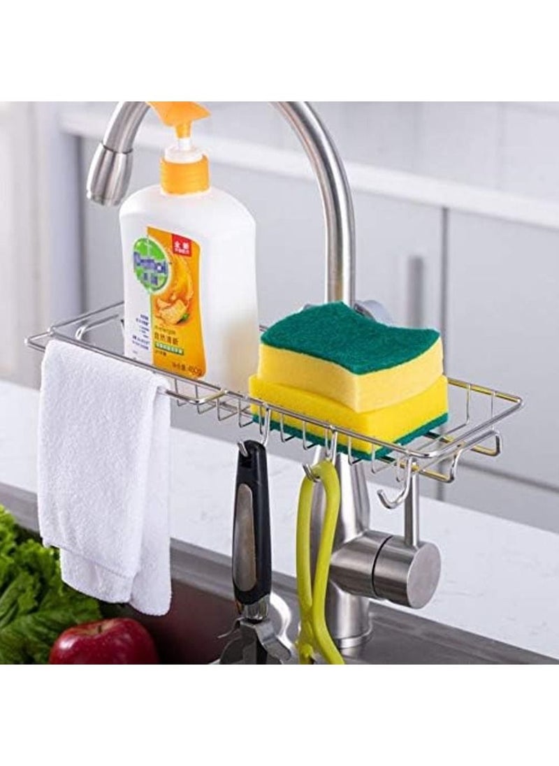Rubik Kitchen Sponge Holder for Kitchen Sink, Stainless Steel Sink Organizer Faucet Drain Sponge Holder (Single Layer Wide)  - Image 1