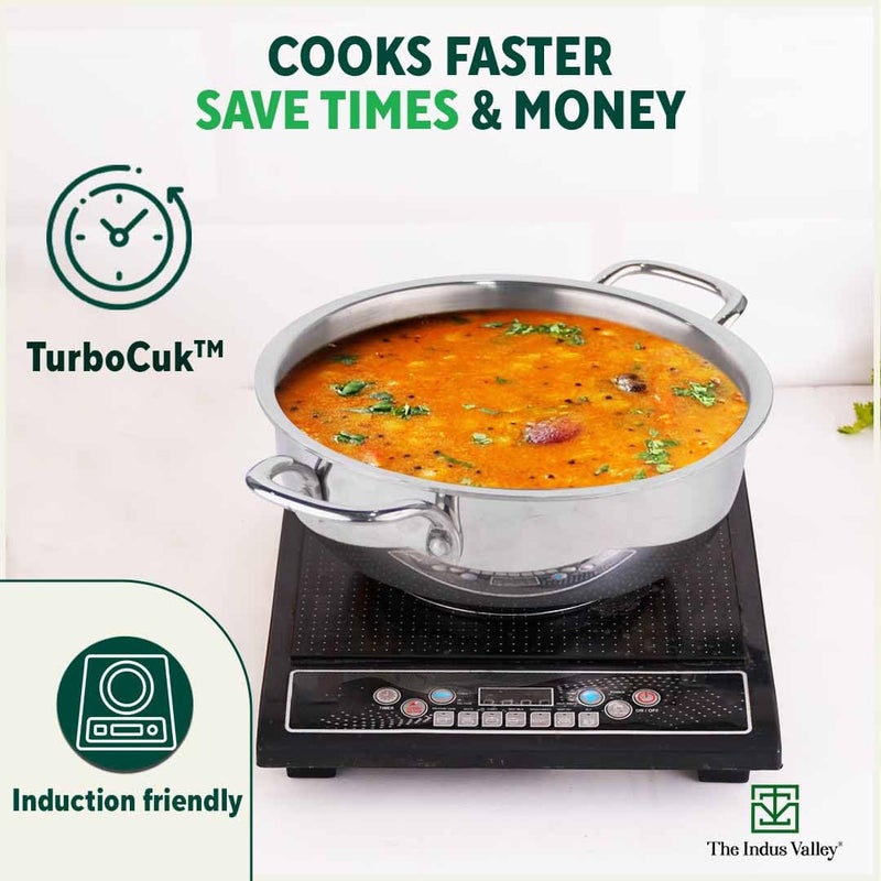 The Indus Valley The Indus Valley Triply Stainless Steel Deep Kadai with Glass Lid 222cm87 inch 15Ltr 138kg Induction friendly Nonstick 3Layer Body 100 Pure ToxinfreeSilver  - Image 3