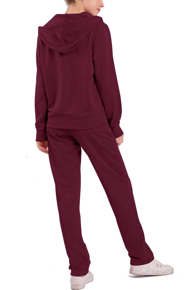 Facitisu Womens Sweat Suits 2 Piece Tracksuits Sweatsuits Outfits Hoodie Sweatshirt and Jogging Sweatpants Suit (Burgundy, M) - Image 3