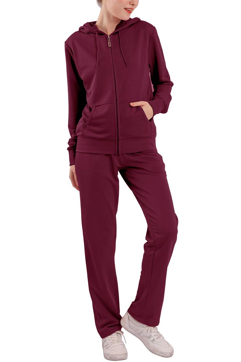 Facitisu Womens Sweat Suits 2 Piece Tracksuits Sweatsuits Outfits Hoodie Sweatshirt and Jogging Sweatpants Suit (Burgundy, M) - Image 1