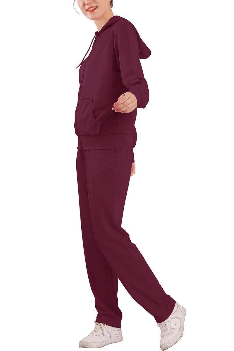 Facitisu Womens Sweat Suits 2 Piece Tracksuits Sweatsuits Outfits Hoodie Sweatshirt and Jogging Sweatpants Suit (Burgundy, M) - Image 2