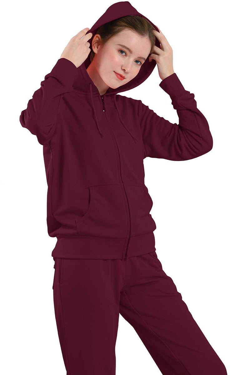 Facitisu Womens Sweat Suits 2 Piece Tracksuits Sweatsuits Outfits Hoodie Sweatshirt and Jogging Sweatpants Suit (Burgundy, M) - Image 5