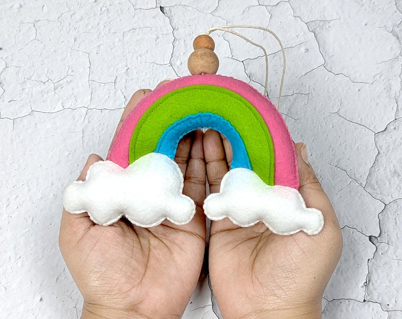 AGD Handmade Rainbow Ornaments, Colorful Kids Bedroom Nursery Decor, Cute Felt Rainbow Wall Hanging, Baby Shower Decoration, Birthday Party Favors Gift, Cot Crib Accessory (Pink Blue - 6in x 3in) - Image 2