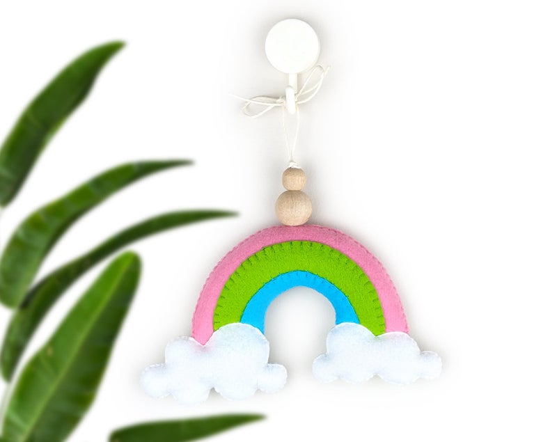 AGD Handmade Rainbow Ornaments, Colorful Kids Bedroom Nursery Decor, Cute Felt Rainbow Wall Hanging, Baby Shower Decoration, Birthday Party Favors Gift, Cot Crib Accessory (Pink Blue - 6in x 3in) - Image 5