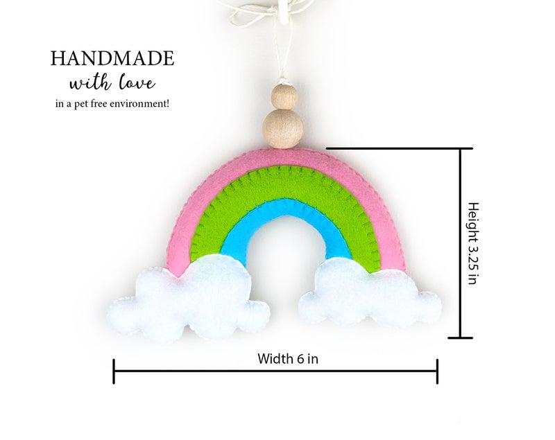 AGD Handmade Rainbow Ornaments, Colorful Kids Bedroom Nursery Decor, Cute Felt Rainbow Wall Hanging, Baby Shower Decoration, Birthday Party Favors Gift, Cot Crib Accessory (Pink Blue - 6in x 3in) - Image 4
