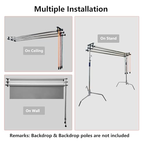 TENBEST Photography Backdrop Roller Support System, 3 Rollers, Wall/Celing/Light Stand Backdrop Mount, Background Support - Image 3