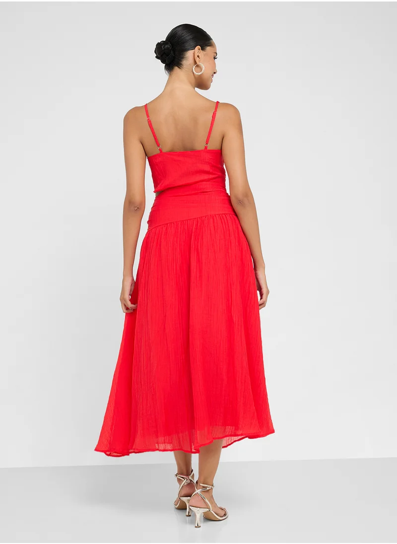 جينجر Plunge Neck Cutout Detail A Line Dress