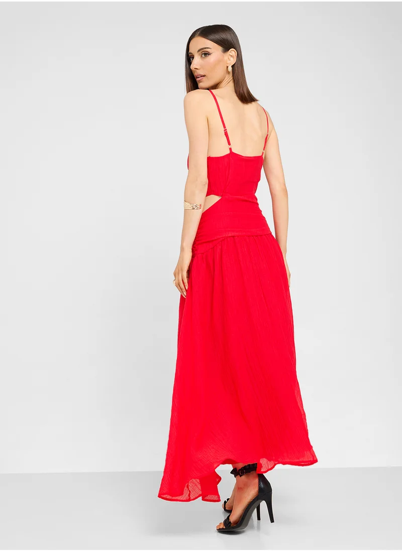 Ginger Plunge Neck Cutout Detail A Line Dress