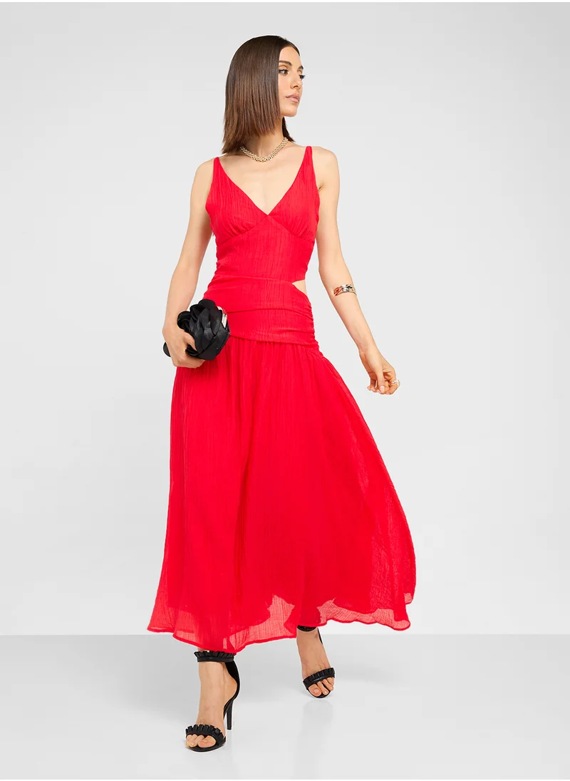 Ginger Plunge Neck Cutout Detail A Line Dress