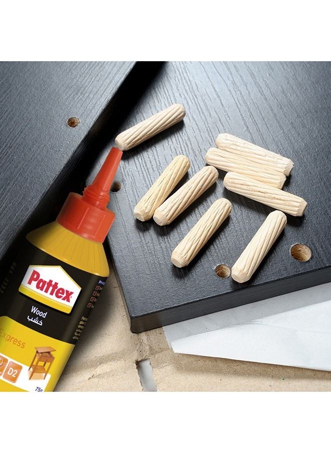 Pattex - Pattex Wood Express Quick-Drying Wood Glue, Vinyl Glue For Mounting, Assembling, Veneering Or Laminating On Wooden Supports, White Glue, 1x75g - Image 1