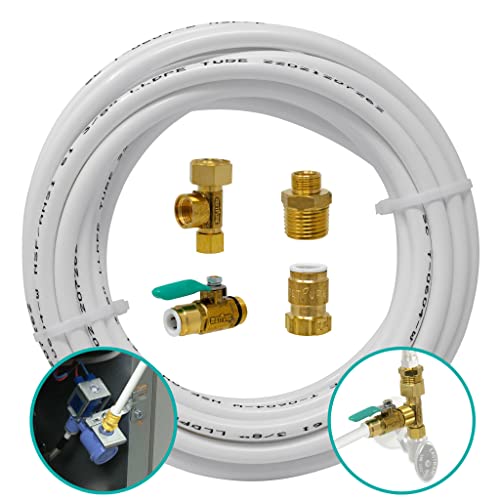 Metpure Ice Maker Fridge Installation Kit – 25' Feet x 3/8" OD Tubing for Appliance Water Line with Brass Stop Tee Connection and Valve for Quick Installation, 3/8" OD Fittings - Image 1