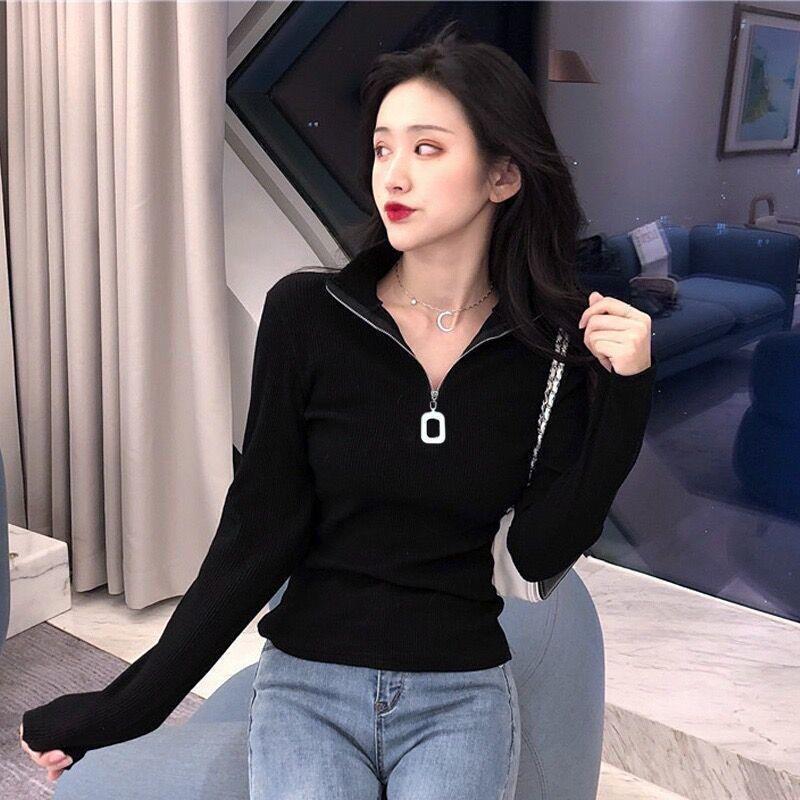 Undershirt women's inner wear autumn and winter versatile long-sleeved T-shirt women's 2023 new slim zipper open collar student top - Image 5
