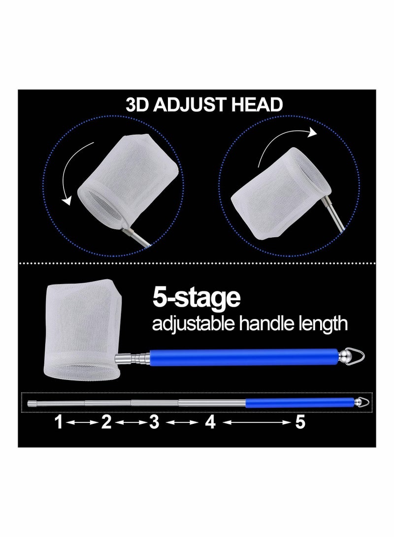 Y&D 4 Pieces Fish Tank Shrimp Net Extendable Handle Aquarium Stainless Steel Small Fishing Skimming with Adjustable for Pond Creek  - Image 2