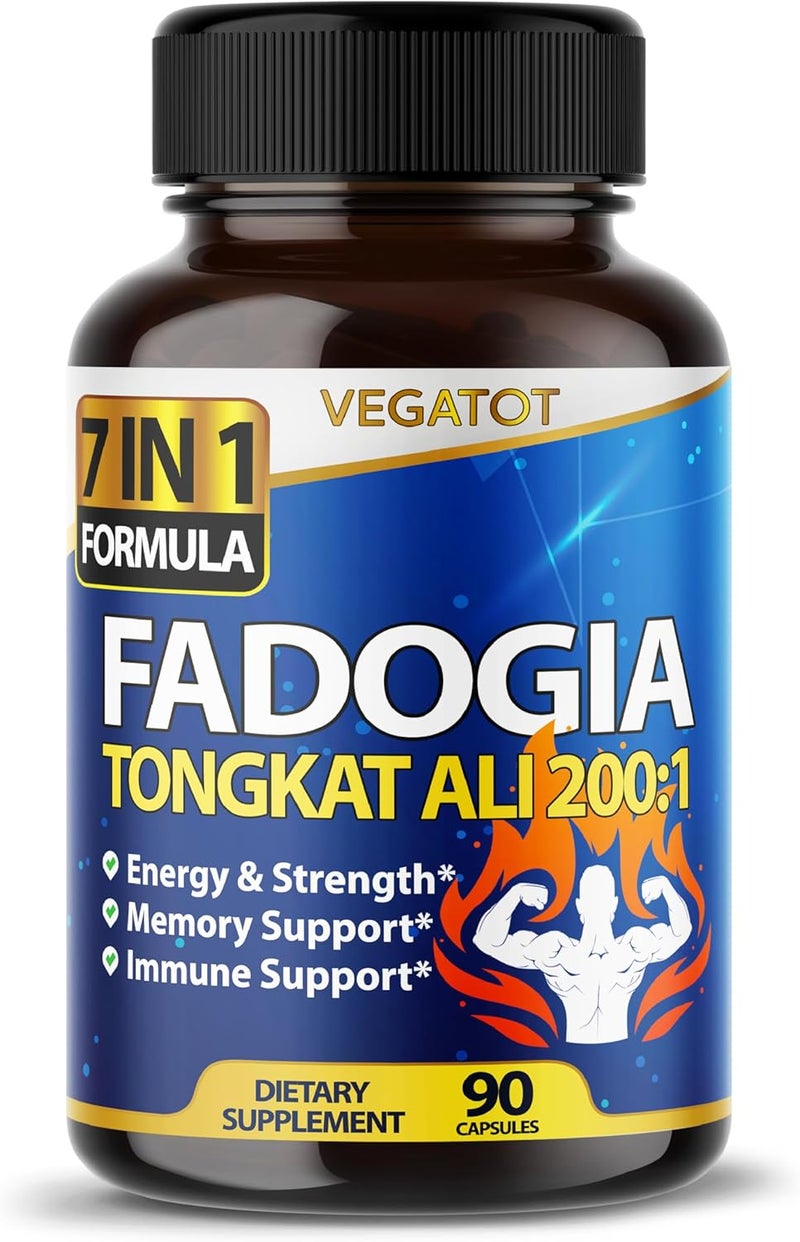 VEGATOT 7 in 1 High Strength Fadogia Concentrated with Tongkat Ali Maca Root Fenugreek Ginseng Boost Energy Stamina 3Month Supply 90 Count Pack of 1 - Image 1
