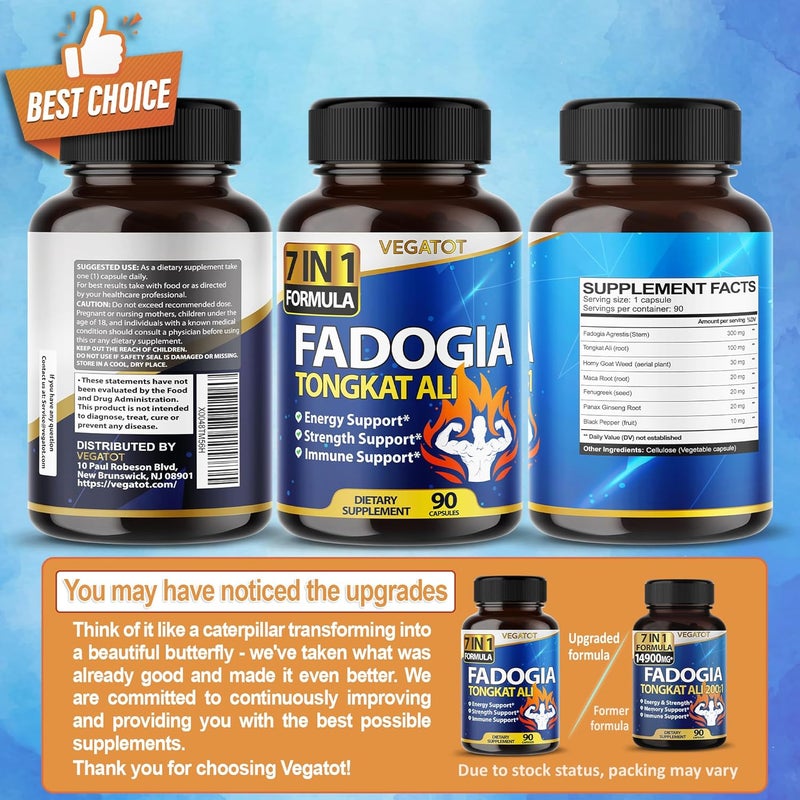VEGATOT 7 in 1 High Strength Fadogia Concentrated with Tongkat Ali Maca Root Fenugreek Ginseng Boost Energy Stamina 3Month Supply 90 Count Pack of 1 - Image 5