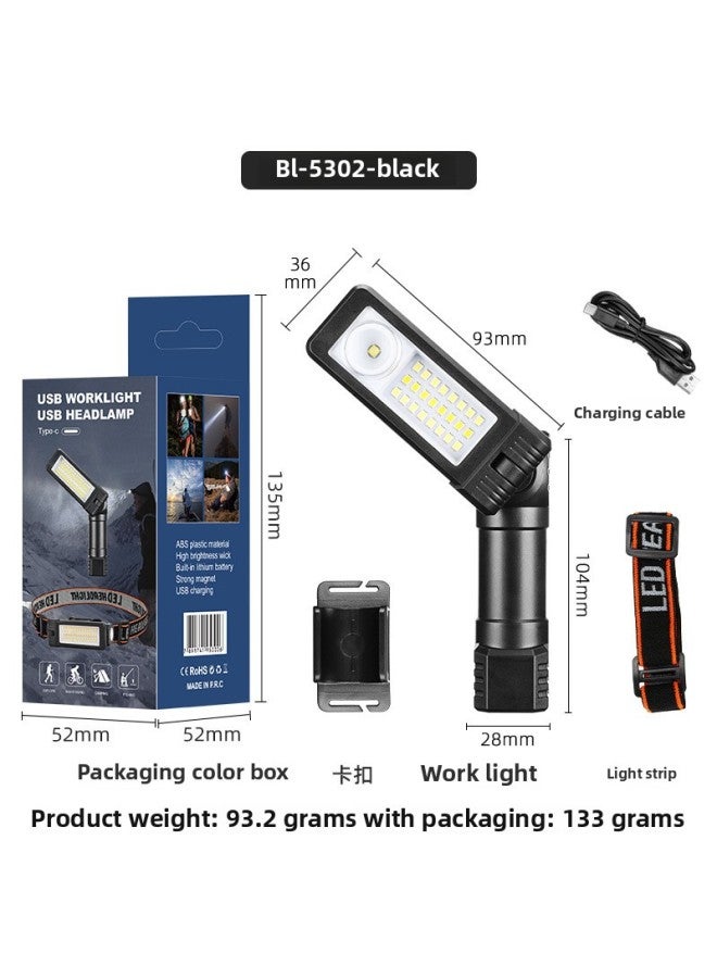 Loquat USB Multi-function COB Magnet Auto Repair Work Light LED Red Warning Light Strong Flashlight Maintenance Work Light-Color:Bl-5302-khaki - Image 4