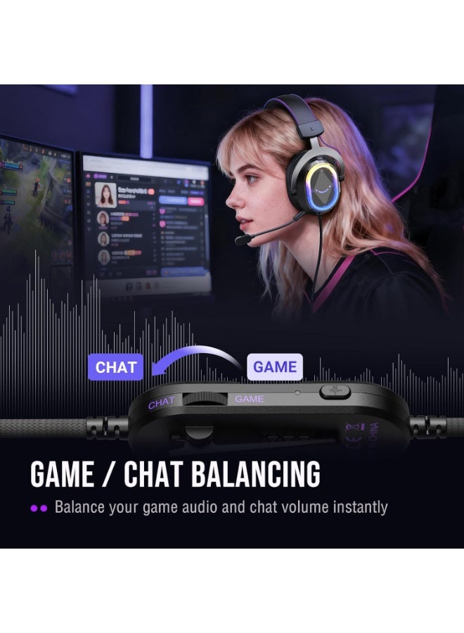 فيفين سماعة الألعاب H13 AmpliGame USB - صوت محيطي 7.1 مع ميكروفون مانع للضوضاء وتوازن بين اللعب والدردشة - Image 2