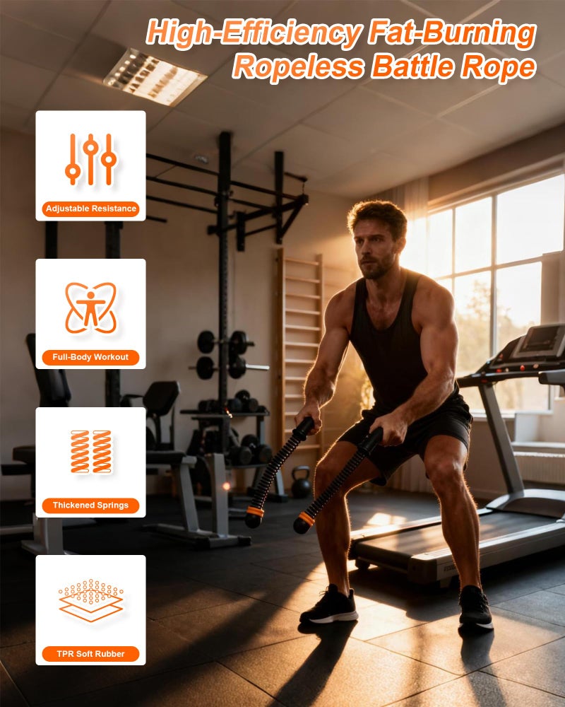 cokxiore Ropeless Battle Ropes- Adjustable Portable Low-Impact Workout Equipment for Home Gym, Fitness Equipment for HIIT, Cardio & Muscle Training, Fat Burning for Men, Women & Fitness Enthusiasts (Black) - Image 4