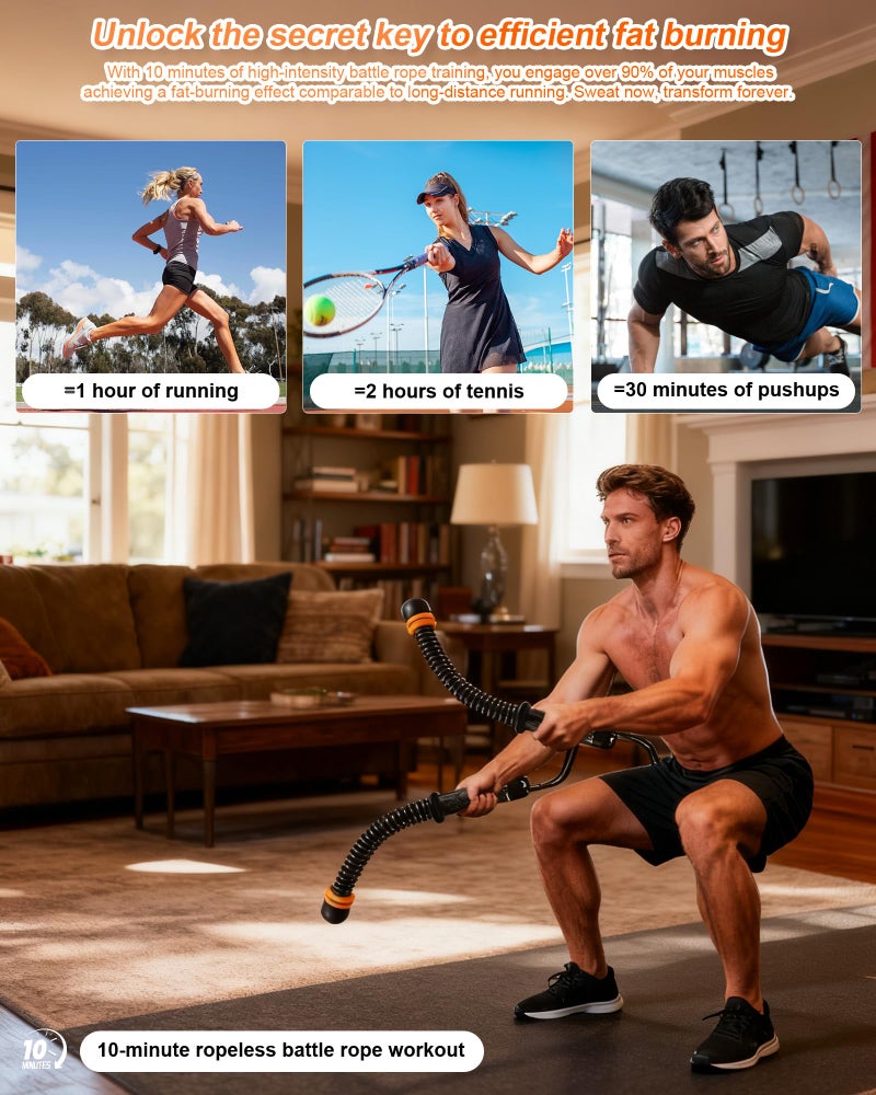 cokxiore Ropeless Battle Ropes- Adjustable Portable Low-Impact Workout Equipment for Home Gym, Fitness Equipment for HIIT, Cardio & Muscle Training, Fat Burning for Men, Women & Fitness Enthusiasts (Black) - Image 5