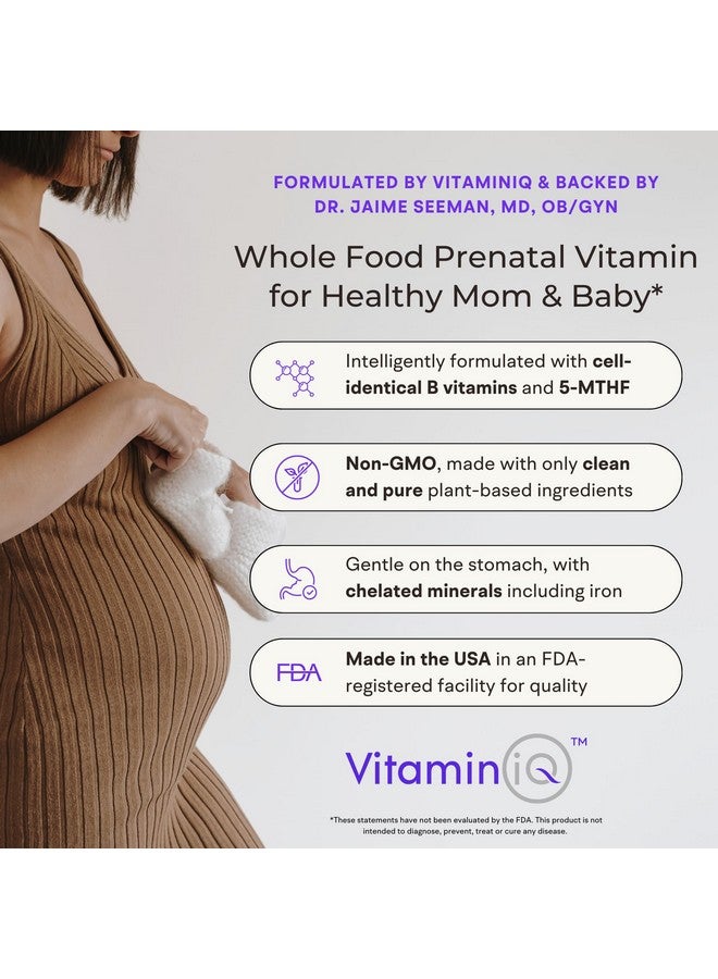 VitaminIQ Whole Food Prenatal Vitamins (120 Capsules) Natural Support for Maternal and Fetal Health, Prenatal Multivitamin for Women with Choline, B Vitamins and More, Vegan, No Soy, Gluten or Dairy - Image 2