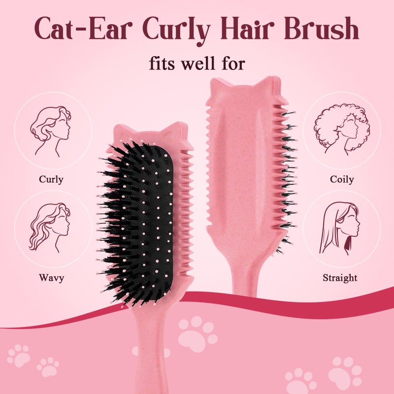 Tcsxady Curly Hair Brush, Curl Defining Brush for Effortless Curly Hair Care, Funny Cat Ear Type Curl Brush Suitable for Wet & Dry Hair,Women and Men,Reduces Frizz (Pink) - Image 3