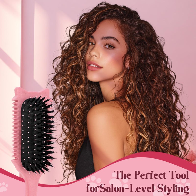 Tcsxady Curly Hair Brush, Curl Defining Brush for Effortless Curly Hair Care, Funny Cat Ear Type Curl Brush Suitable for Wet & Dry Hair,Women and Men,Reduces Frizz (Pink) - Image 4