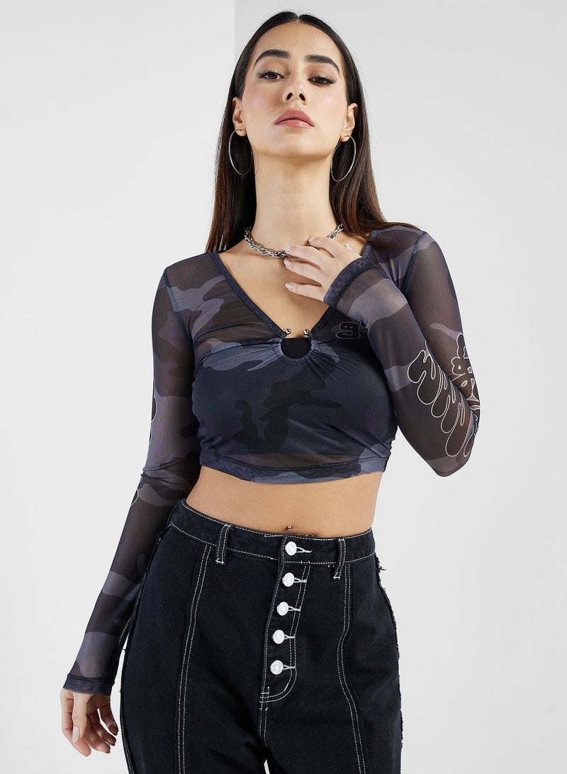 Grimey Tusker Temple Micro Mesh Crop Top  - Image 1