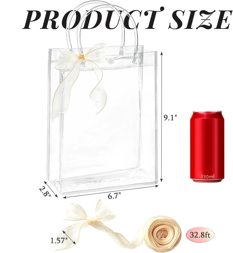 Ohuimrt 50 PCS Clear Plastic Gift Bags with Handles, 9.1 x 6.7 x 2.8 Inches Reusable Party Favor Bags with Ribbon Transparent Gift Wrap Bags Bulk for Weddings Birthdays - Image 2