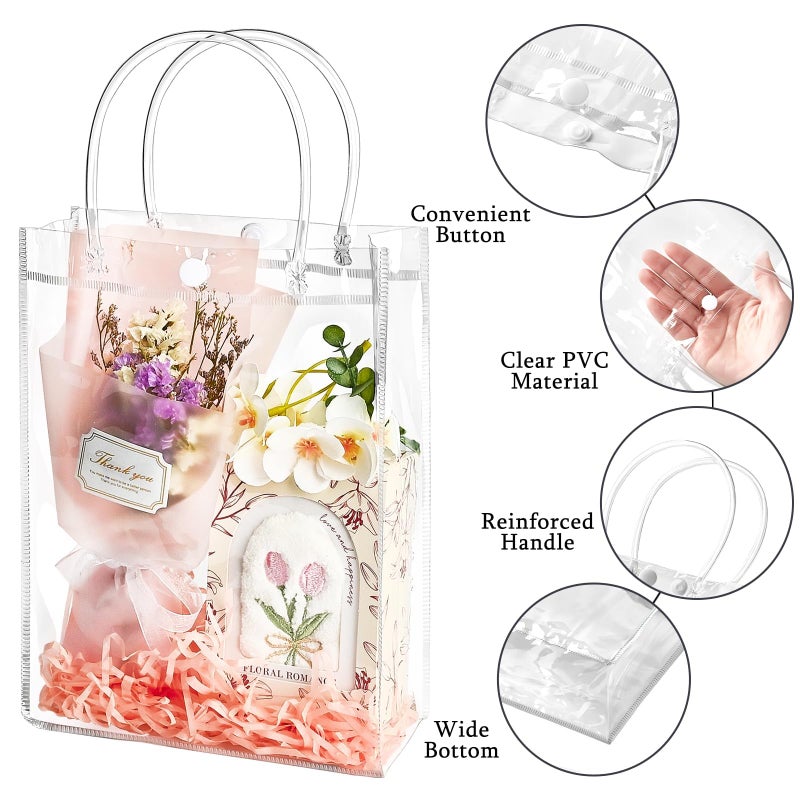 Ohuimrt 50 PCS Clear Plastic Gift Bags with Handles, 9.1 x 6.7 x 2.8 Inches Reusable Party Favor Bags with Ribbon Transparent Gift Wrap Bags Bulk for Weddings Birthdays - Image 3