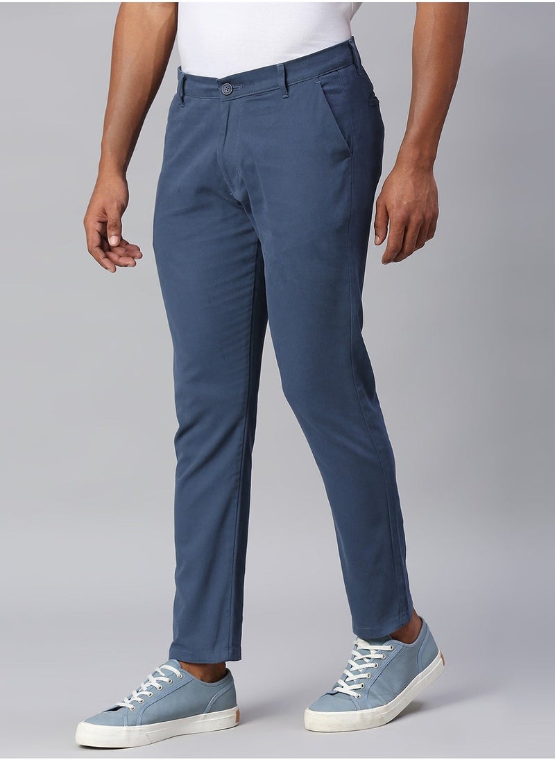 Dennis Lingo Men's Petrol Blue Tapered Fit Cotton Chino Pants  - Image 3