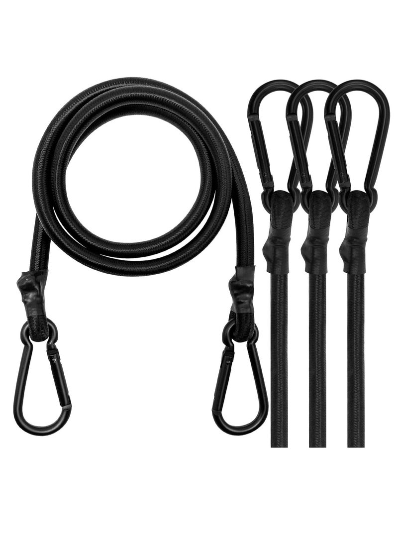 Loquat 3PCS Bungee Cords with Carabiner with Carabiner Clip Outdoor，Black Extra Strong Elastic Rope with Carabiner Hooks for Camping, Car, Bike，Tent - Image 1