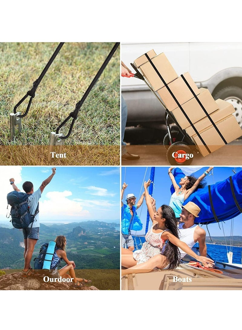 Loquat 3PCS Bungee Cords with Carabiner with Carabiner Clip Outdoor，Black Extra Strong Elastic Rope with Carabiner Hooks for Camping, Car, Bike，Tent - Image 4