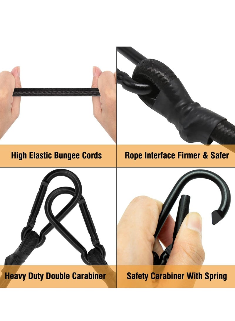 Loquat 3PCS Bungee Cords with Carabiner with Carabiner Clip Outdoor，Black Extra Strong Elastic Rope with Carabiner Hooks for Camping, Car, Bike，Tent - Image 3