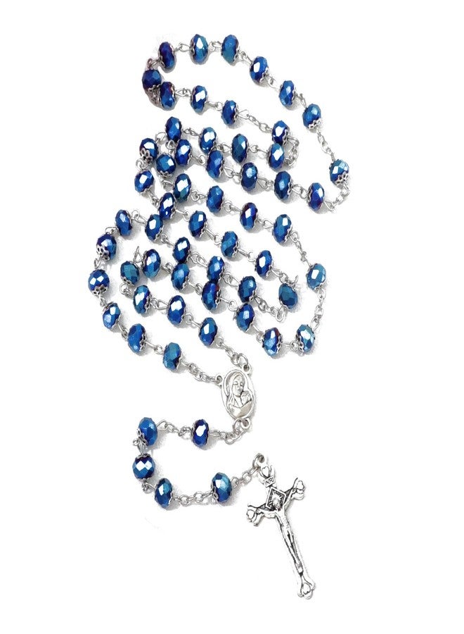 Aoxmas Handmade Catholic Rosary Necklace Crystal Beads Beaded Crucifix Necklace With Holy Mary Oval Medal and Silvery Metal Cross for Women Religious Gift - Image 1