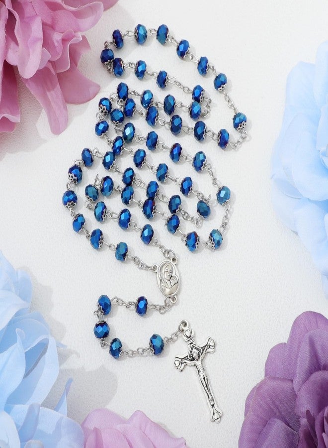 Aoxmas Handmade Catholic Rosary Necklace Crystal Beads Beaded Crucifix Necklace With Holy Mary Oval Medal and Silvery Metal Cross for Women Religious Gift - Image 2