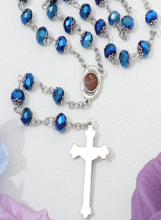 Aoxmas Handmade Catholic Rosary Necklace Crystal Beads Beaded Crucifix Necklace With Holy Mary Oval Medal and Silvery Metal Cross for Women Religious Gift - Image 5