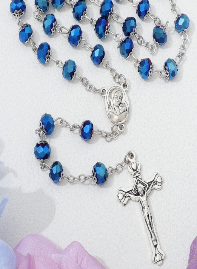 Aoxmas Handmade Catholic Rosary Necklace Crystal Beads Beaded Crucifix Necklace With Holy Mary Oval Medal and Silvery Metal Cross for Women Religious Gift - Image 4