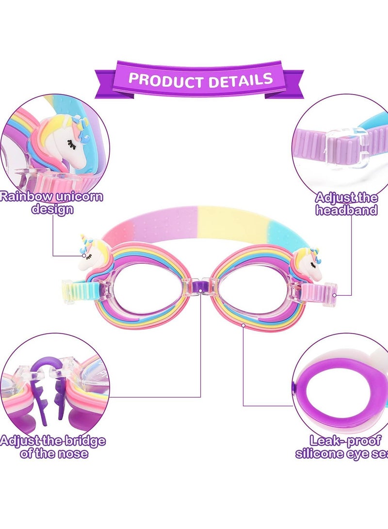 Y&D Kids Swimming Goggles for 3-15 Years Old, Unicorn Kids, UV and Anti-Fog Goggles, Adjustable Straps, Flexible Nose Bridge Design - Image 3