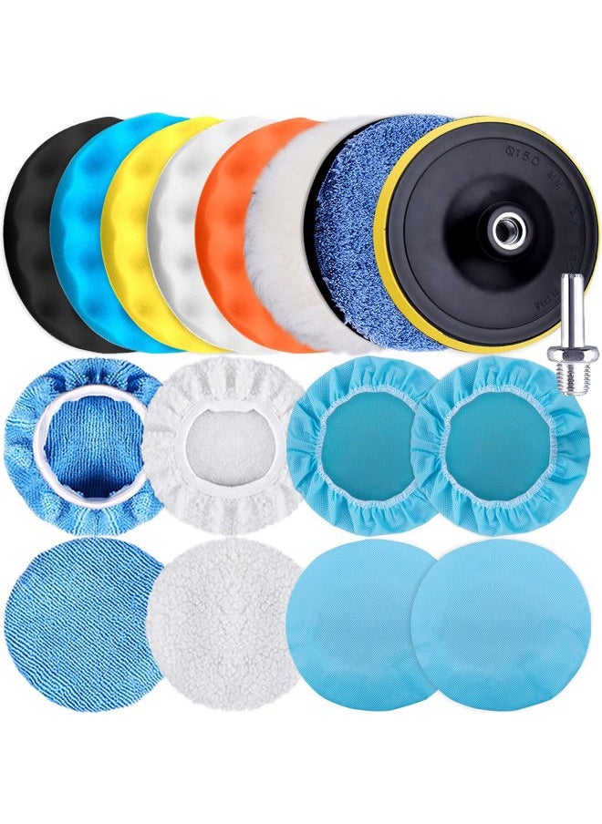 SIQUK 17 Pieces 7 Inch Buffing Pads Foam Polishing Pad Wax Buffer Polish Pads Bonnets Car Polishing Buffing Pad Buffer Attachment for Drill  - Image 1