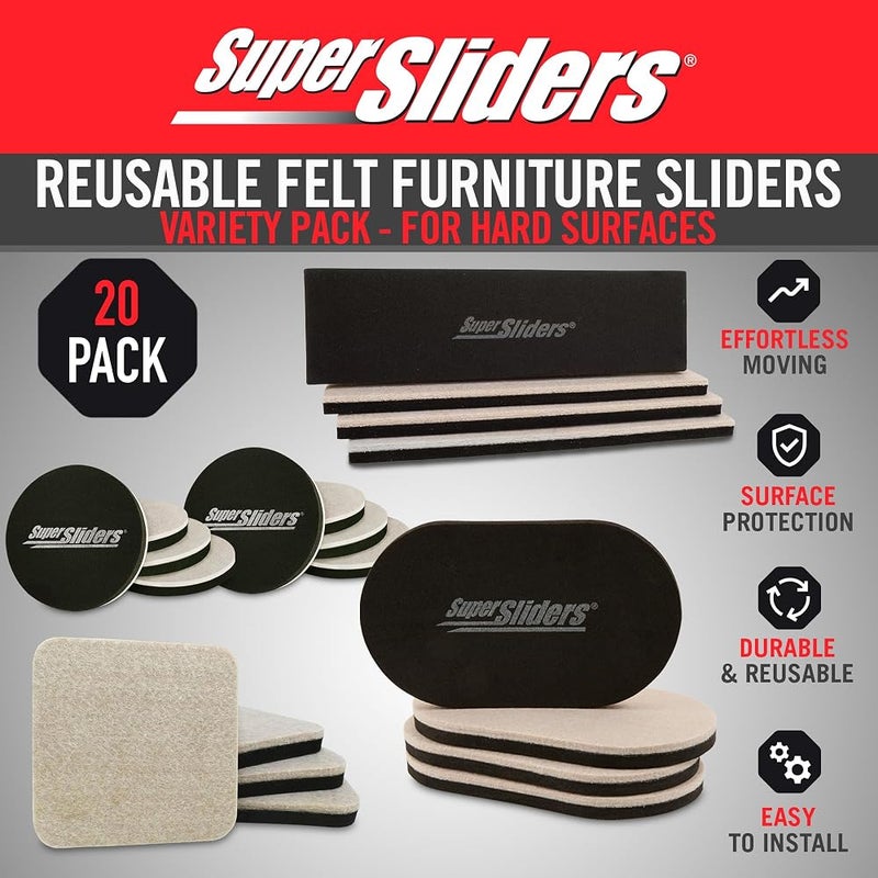 SUPER SLIDERS 4712595Z مجموعة أثاث قابلة لإعادة الاستخدام مصنوعة من القطن لأسطح الأرضيات الصلبة، مناسبة لجميع أنواع الأثاث (20 قطعة) - Image 3