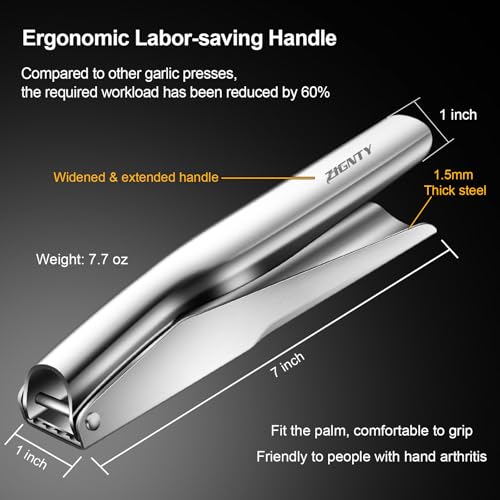 ZIGNTY Garlic Press Stainless Steel，Premium Garlic Mincer Tool，No Need to Peel Garlic Ginger Crusher & Masher Easy Squeeze Large Trough Ergonomic Handle，Rust Proof，Dishwasher Safe (5 Years Warranty) - Image 4