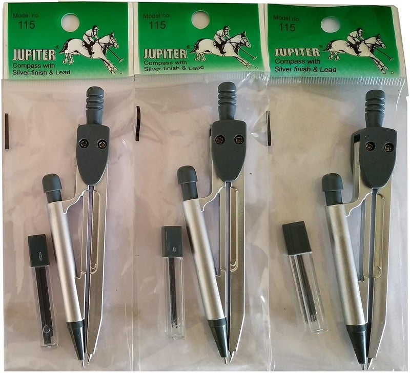 Jupiter Mod. 115 school student Plastic Compass with Joint Pencil and free Lead Box for drawing Arcs & Circles(Plastic, 3 pieces pack) - Image 2