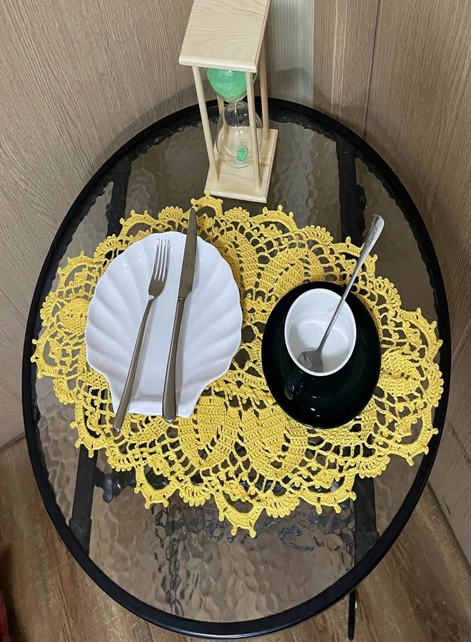 BIBITIME Anniversary Mother's Day Lace Tablecloth Doily Handmade Crochet Placemat Women Vase Mat Kitchen Table Runner (1PC- 12 x 22 in, Yellow) - Image 4