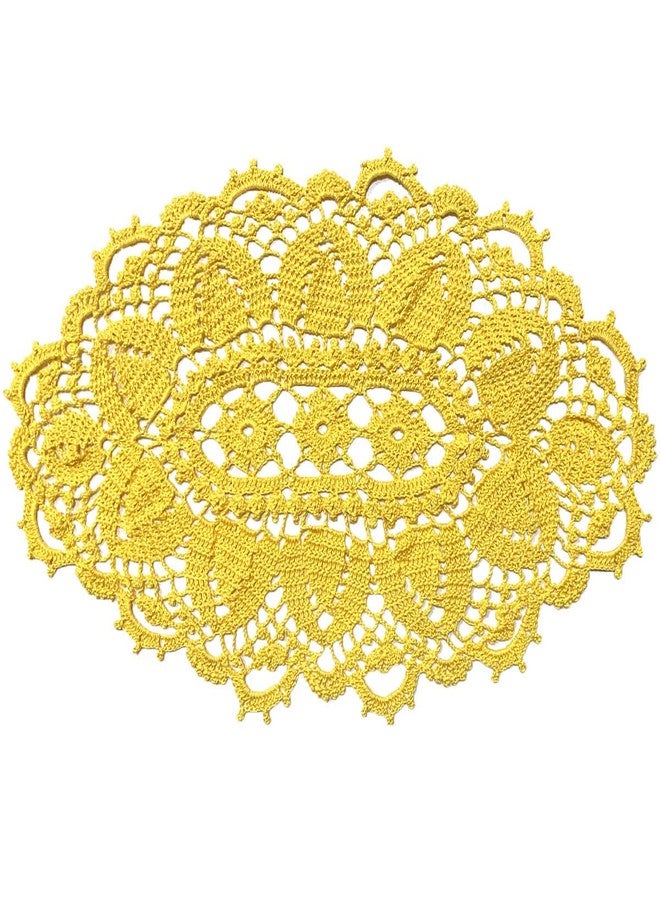 BIBITIME Anniversary Mother's Day Lace Tablecloth Doily Handmade Crochet Placemat Women Vase Mat Kitchen Table Runner (1PC- 12 x 22 in, Yellow) - Image 1