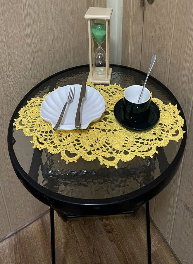 BIBITIME Anniversary Mother's Day Lace Tablecloth Doily Handmade Crochet Placemat Women Vase Mat Kitchen Table Runner (1PC- 12 x 22 in, Yellow) - Image 3