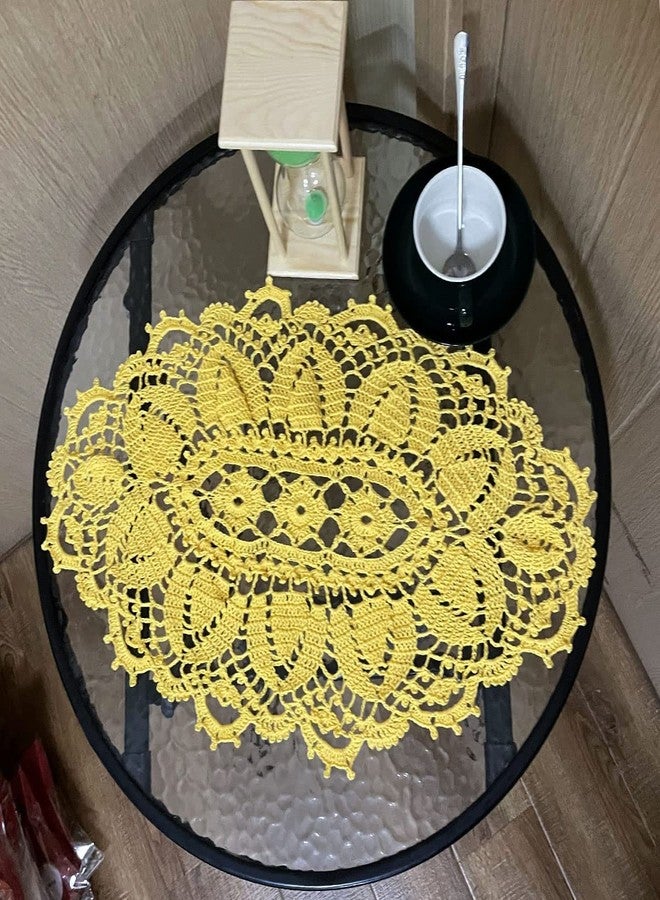 BIBITIME Anniversary Mother's Day Lace Tablecloth Doily Handmade Crochet Placemat Women Vase Mat Kitchen Table Runner (1PC- 12 x 22 in, Yellow) - Image 5