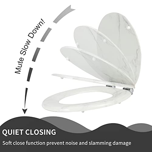 Angel Shield Marble Toilet Seat Durable Molded Wood with Quiet Close,Easy Clean，Quick-Release Hinges (Round,White Marble) - Image 3