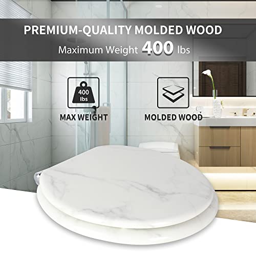 Angel Shield Marble Toilet Seat Durable Molded Wood with Quiet Close,Easy Clean，Quick-Release Hinges (Round,White Marble) - Image 5